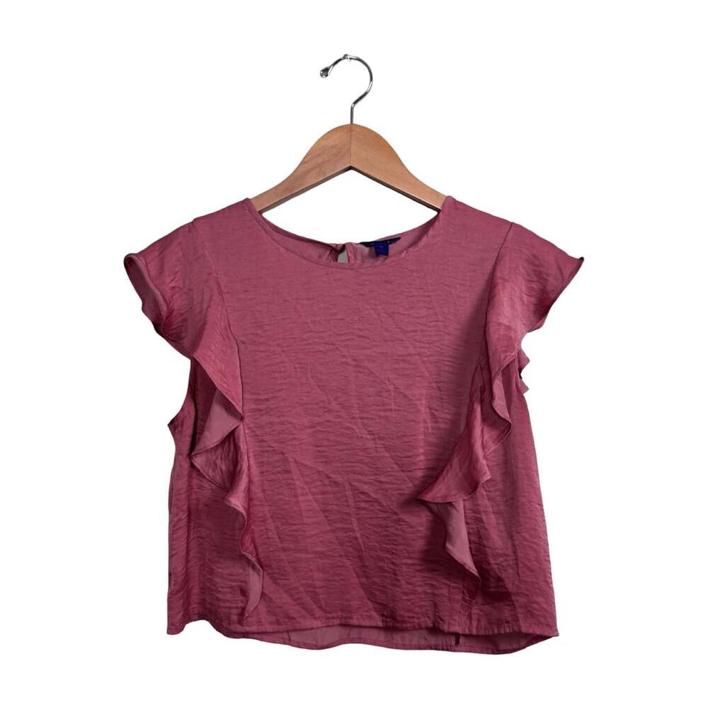 Aéropostale Pink Satin Ruffle Blouse Crew Neck Button Sleeveless Women’s M